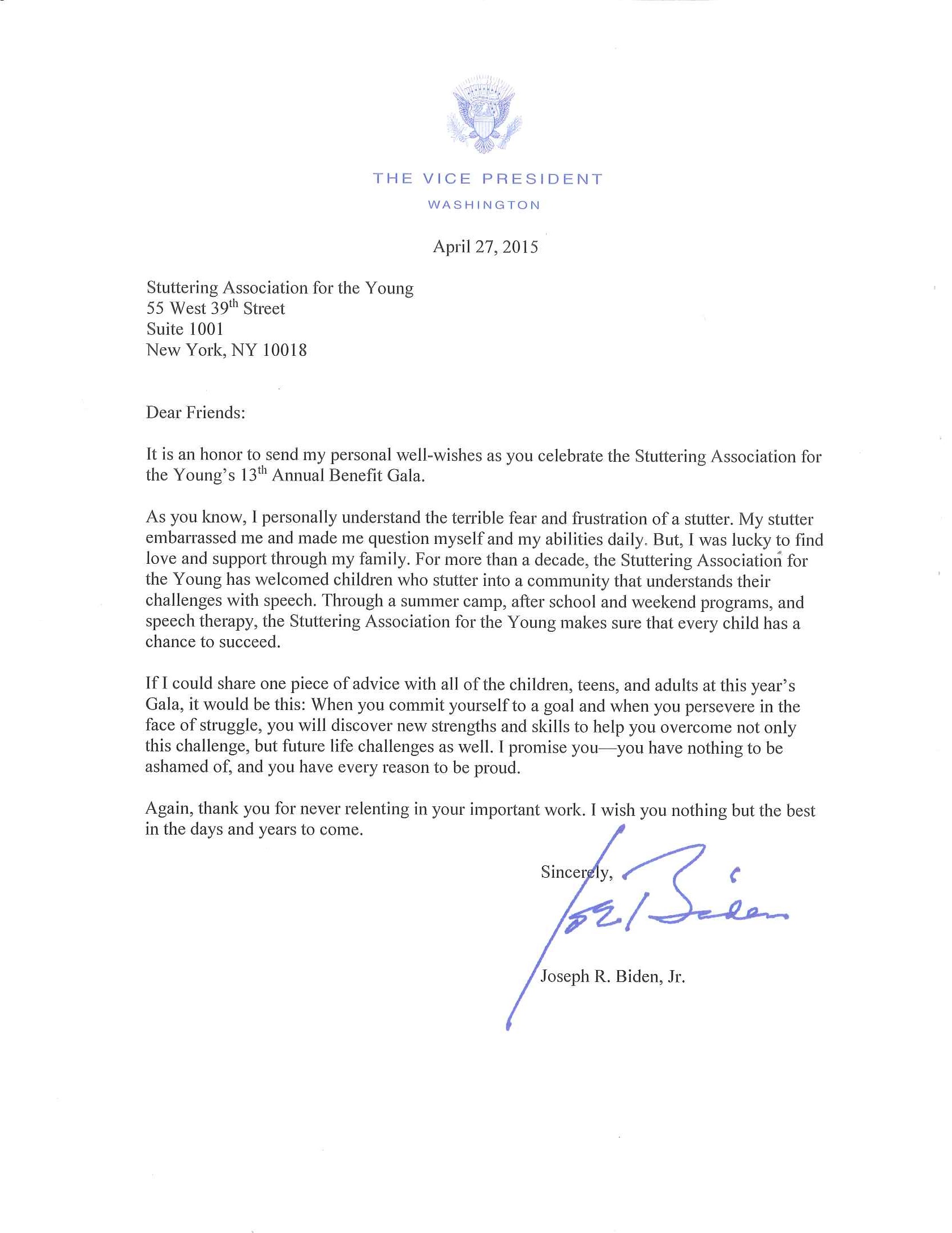 Letter from Vice President Biden